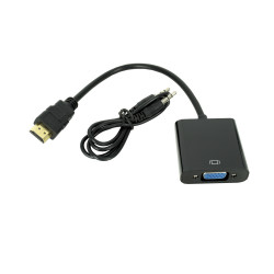 Black HDMI to VGA Compatible Converter with Audio Support