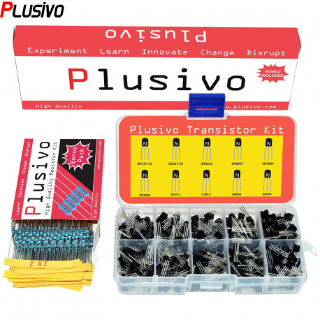 Plusivo BJT Transistors Assortment Kit - Set of 210 PNP and NPN Assorted Transistors with 250 Assorted Resistors